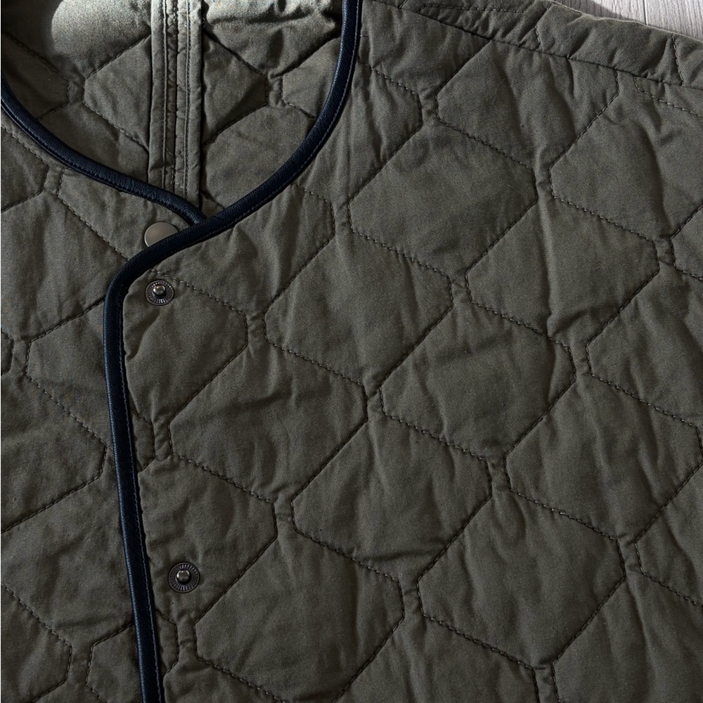 Quilted Olive Green Jacket with Black Trim - Picture 3 of 7